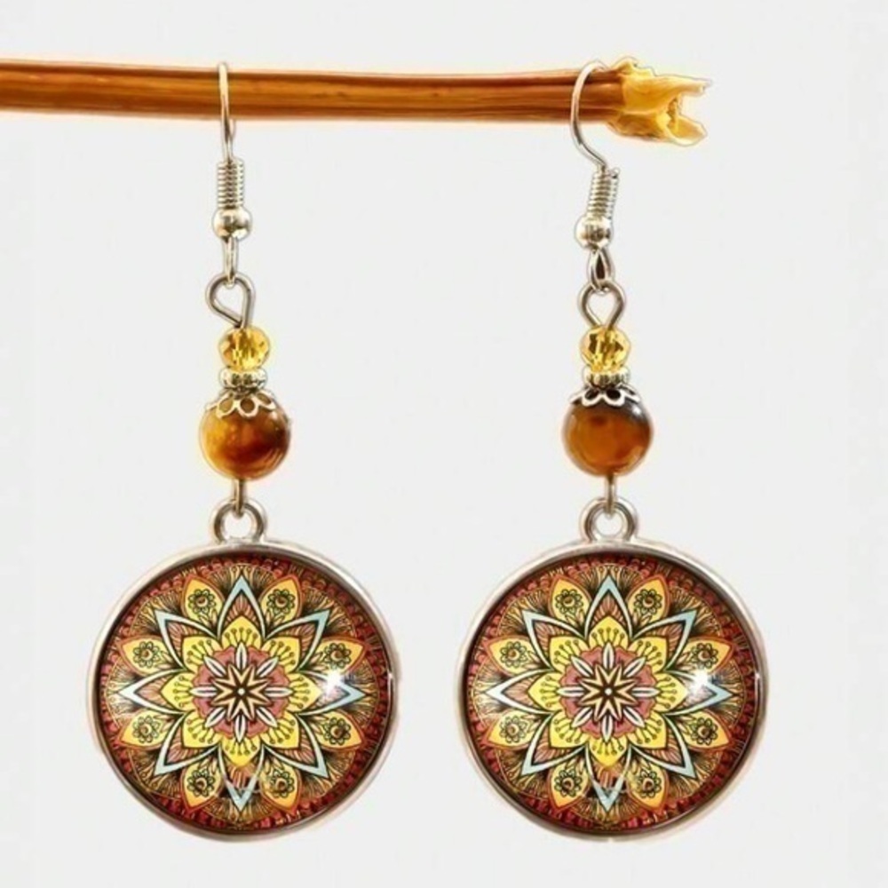 Bohemian Amber Medallion Drop Earrings